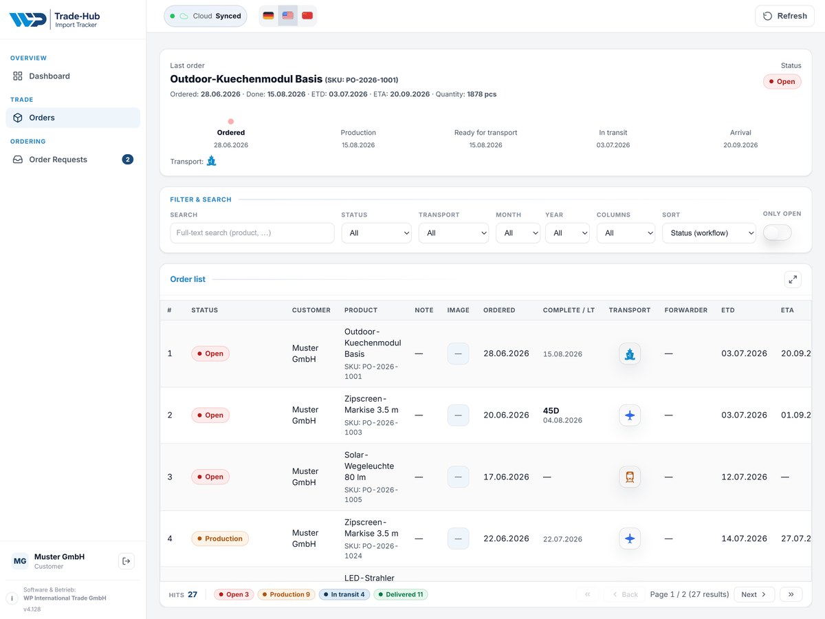 Trade-Hub on iPad: orders with tracking