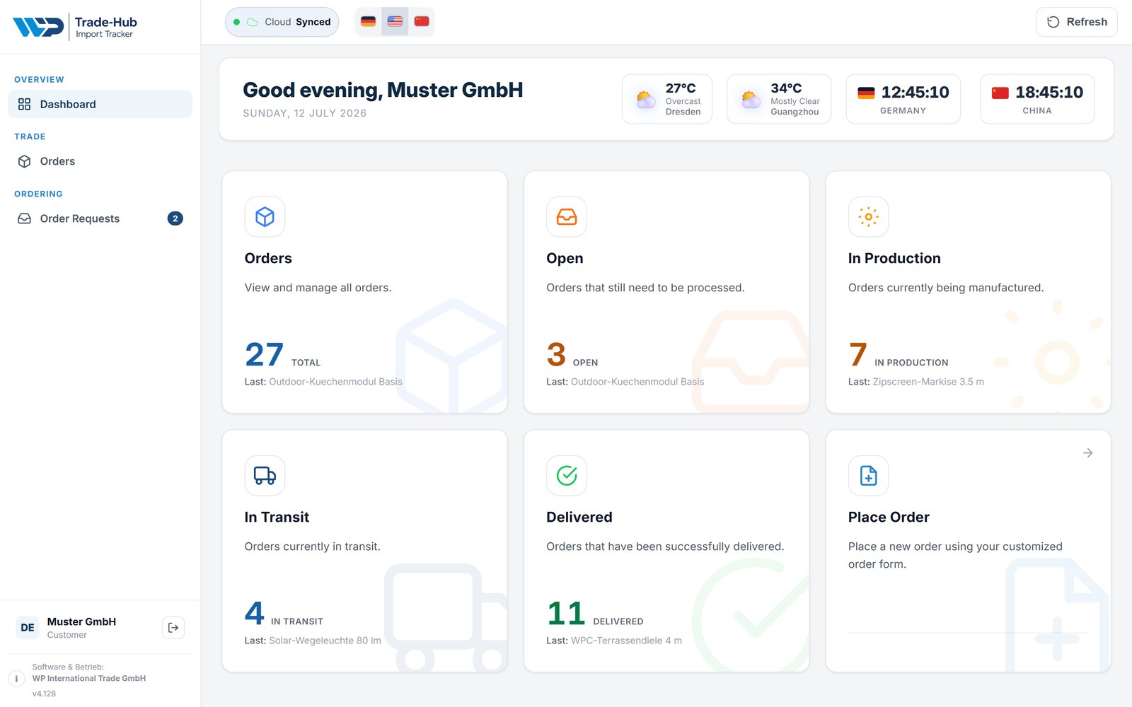 Trade-Hub customer area: dashboard